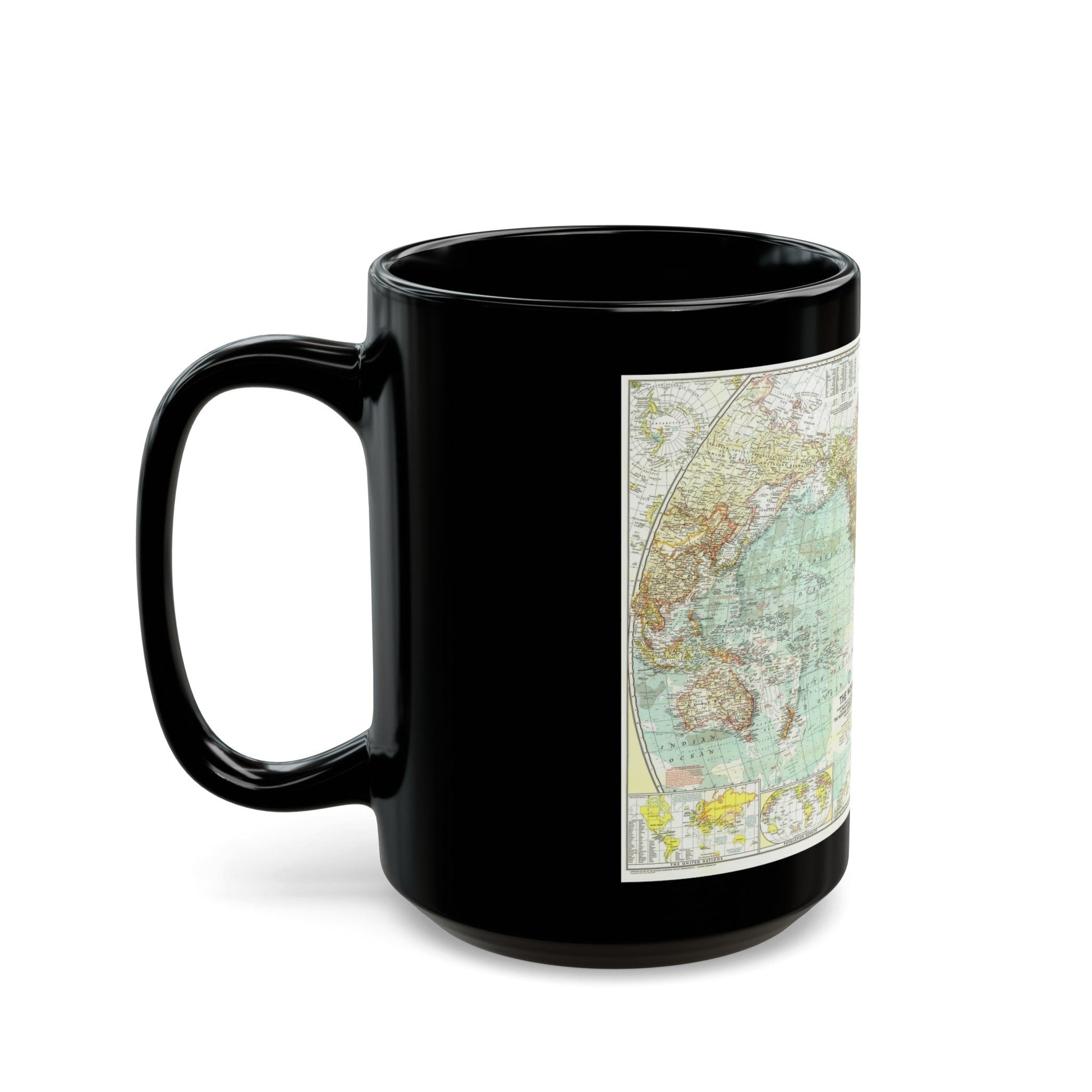 World Map (1957) (Map) Black Coffee Mug-The Sticker Space