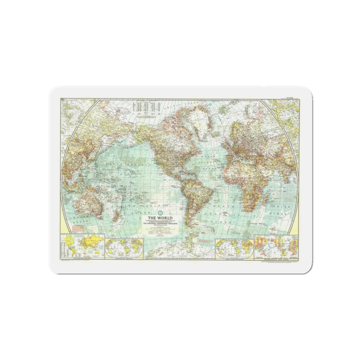 World Map (1957) (Map) Refrigerator Magnet-3" x 3"-The Sticker Space