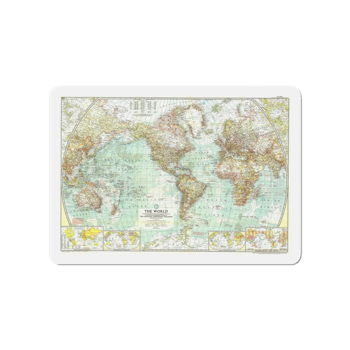 World Map (1957) (Map) Refrigerator Magnet-4" x 4"-The Sticker Space