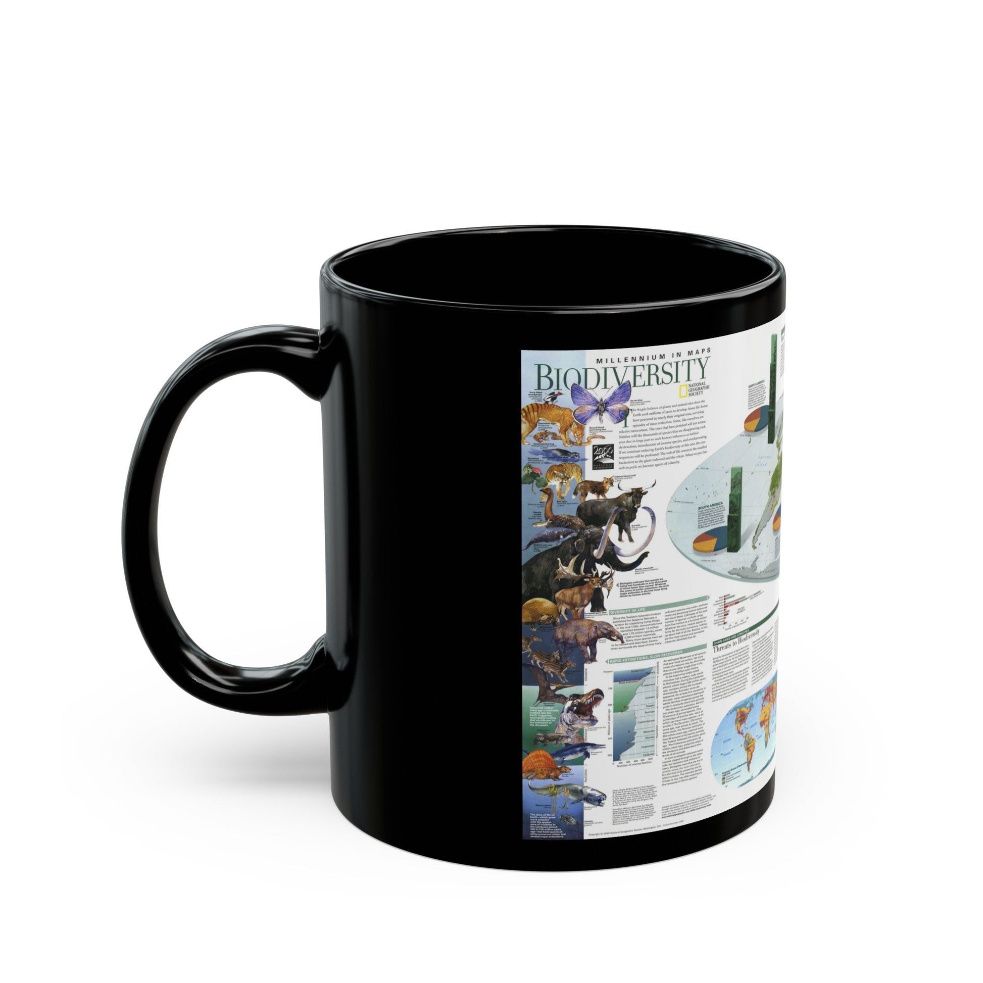 World Map - Biodiversity (1999) (Map) Black Coffee Mug-The Sticker Space