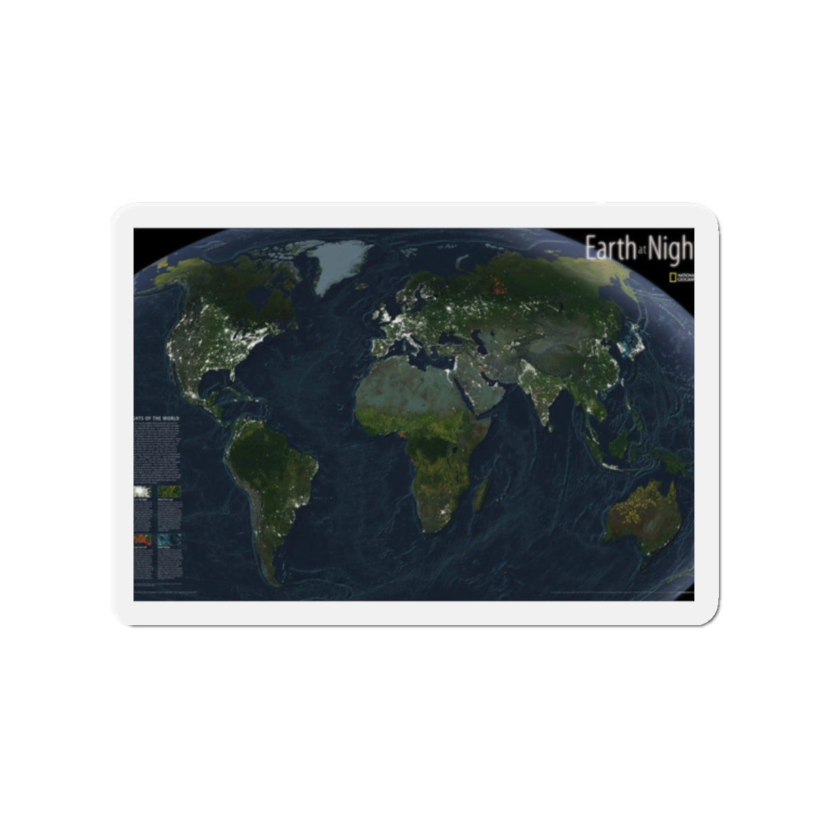 World Map - Earth at Night (2004) (Map) Refrigerator Magnet-2" x 2"-The Sticker Space