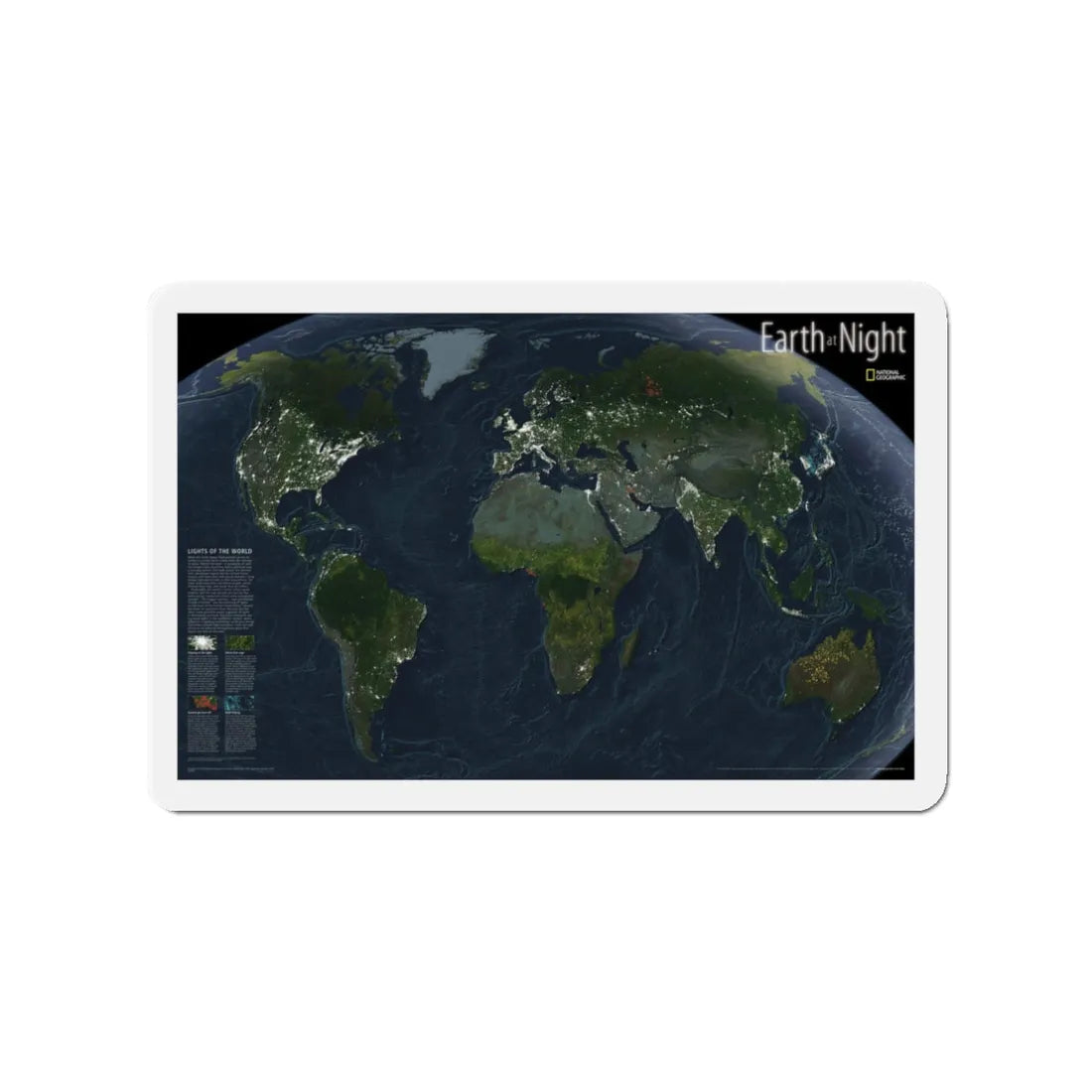 World Map - Earth at Night (2004) (Map) Refrigerator Magnet 3 Inch - The Sticker Space
