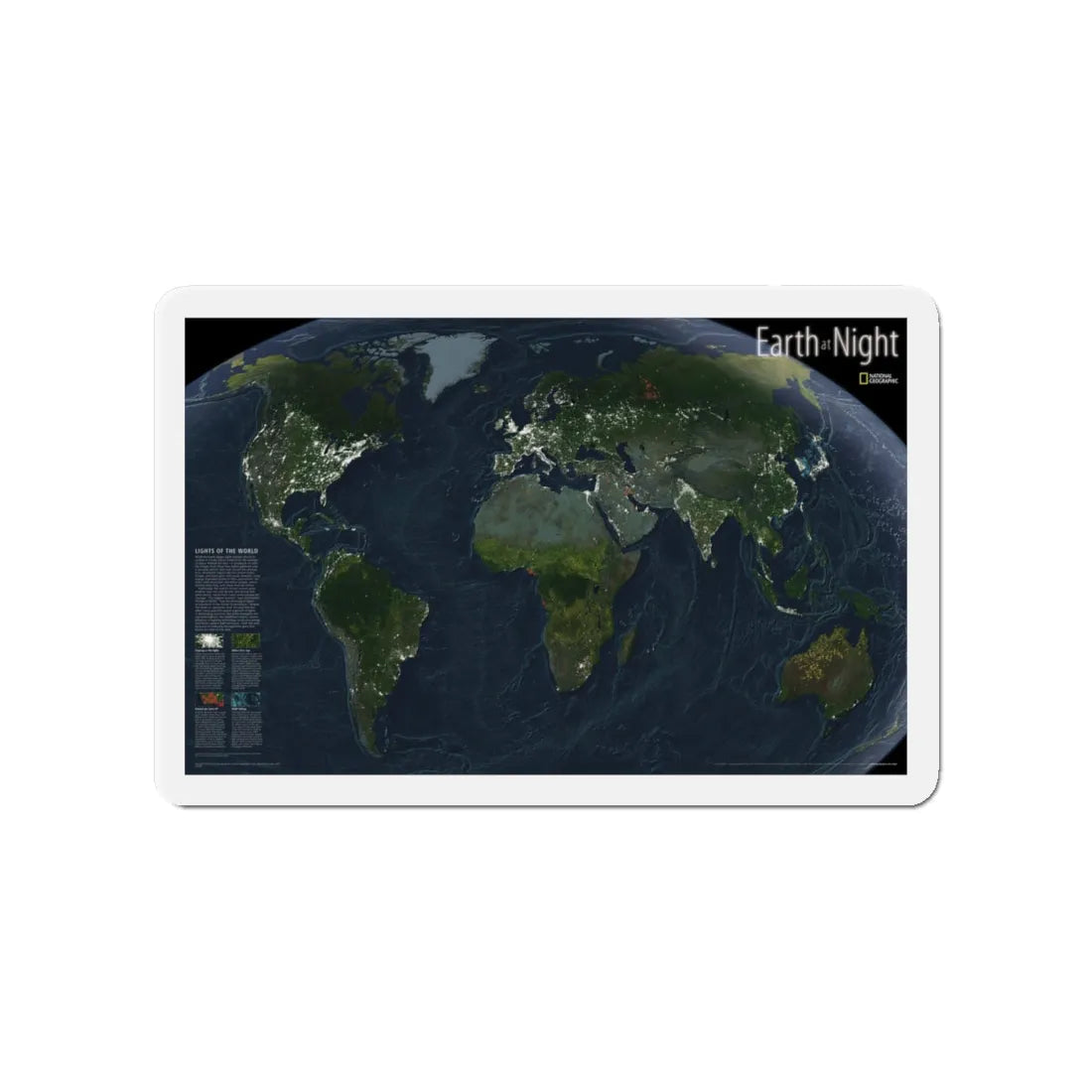 World Map - Earth at Night (2004) (Map) Refrigerator Magnet 4 Inch - The Sticker Space