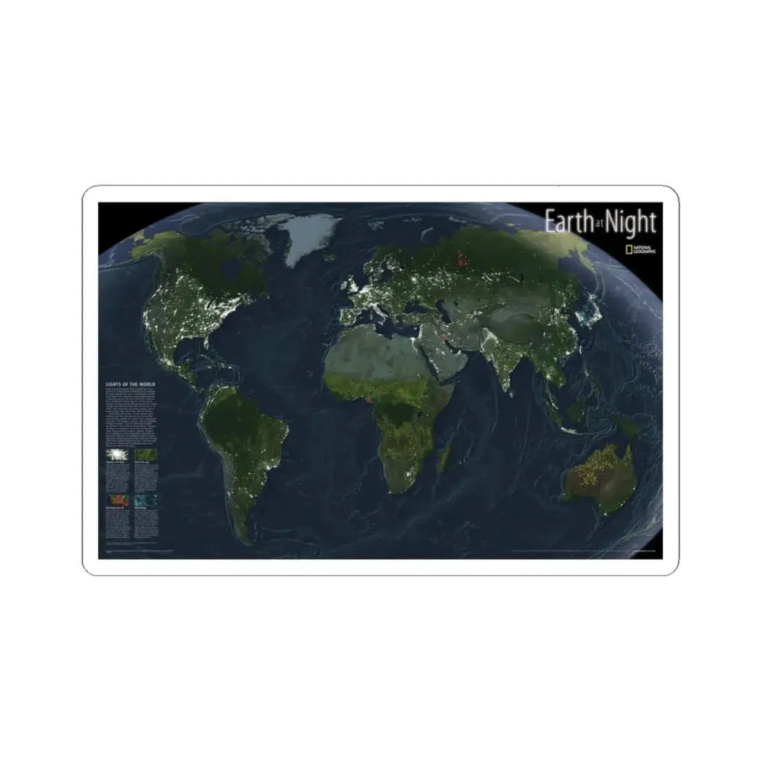World Map - Earth at Night (2004) (Map) STICKER Vinyl Kiss-Cut Decal 4 Inch White - The Sticker Space