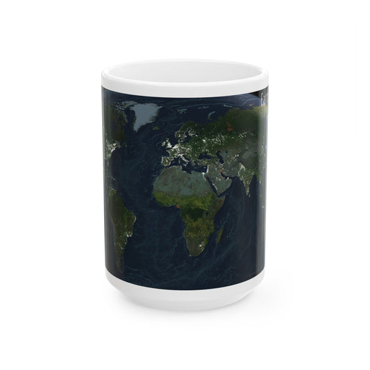 World Map - Earth at Night (2004) (Map) White Coffee Mug-15oz-The Sticker Space