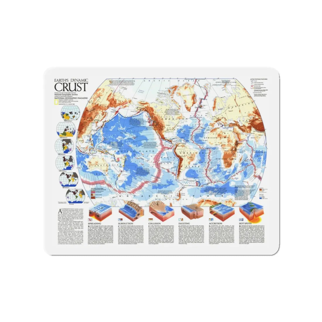 World Map - Earth's Dynamic Crust (1985) (Map) Refrigerator Magnet 3 Inch - The Sticker Space