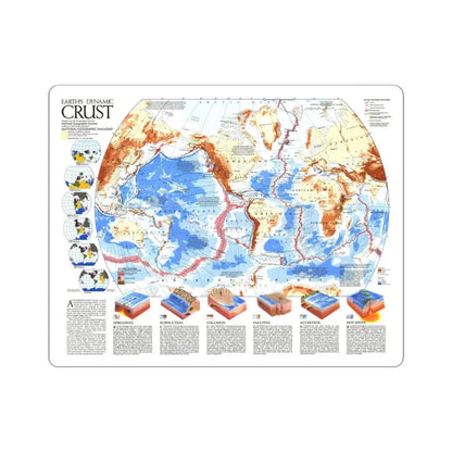 World Map - Earth's Dynamic Crust (1985) (Map) STICKER Vinyl Kiss-Cut Decal 4 Inch White - The Sticker Space