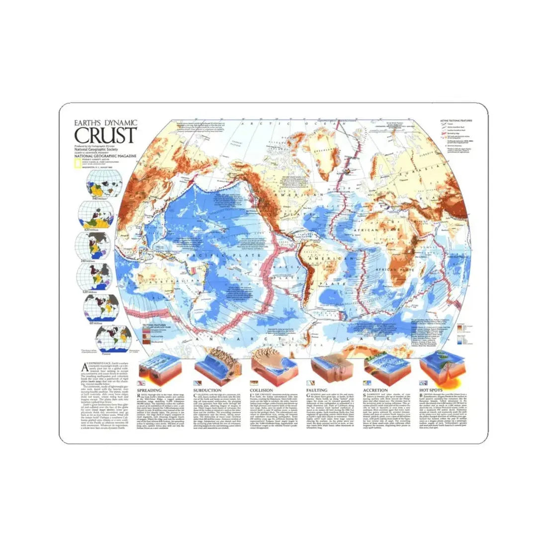World Map - Earth's Dynamic Crust (1985) (Map) STICKER Vinyl Kiss-Cut Decal 6 Inch White - The Sticker Space