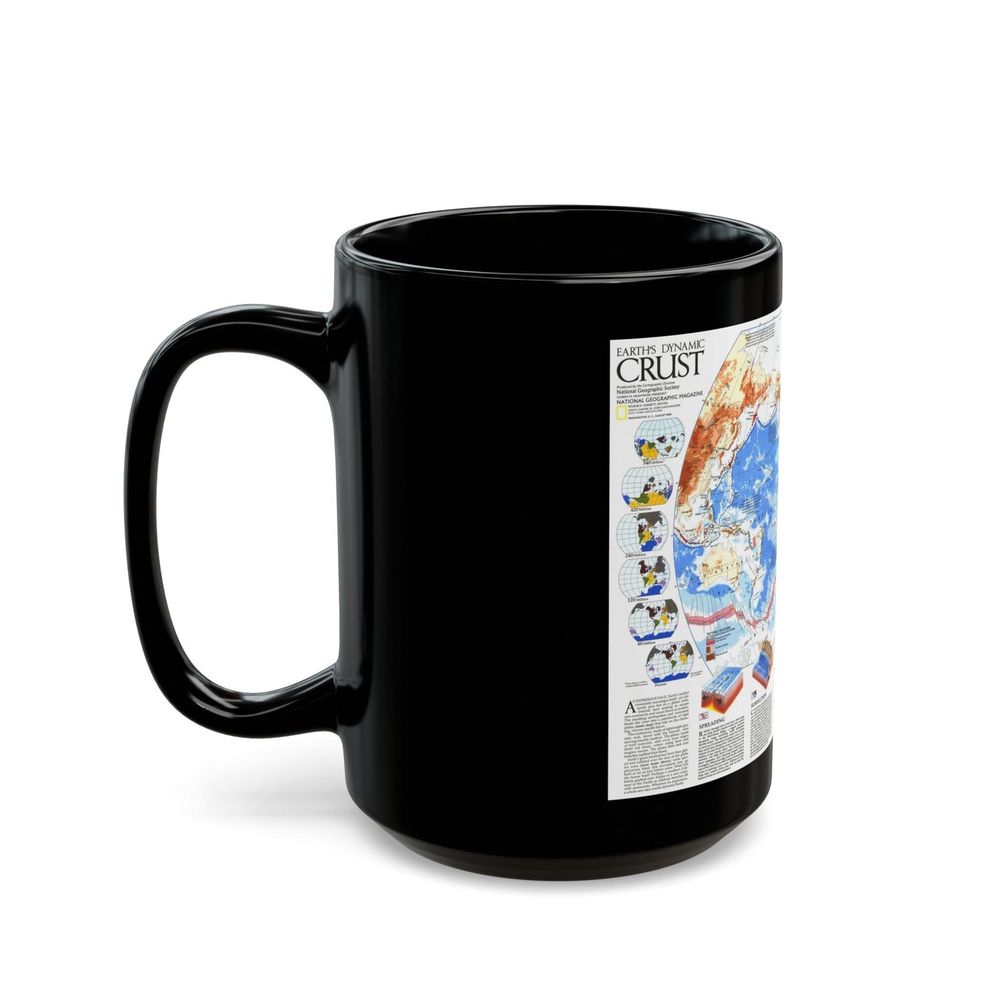 World Map - Earth's Dynamic Crust (1985) (Map) Black Coffee Mug-The Sticker Space