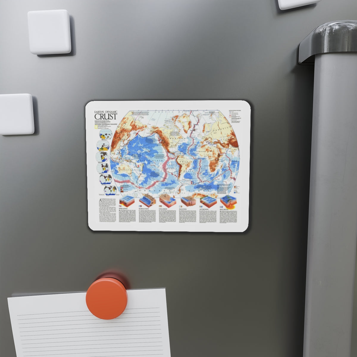 World Map - Earth's Dynamic Crust (1985) (Map) Refrigerator Magnet-The Sticker Space