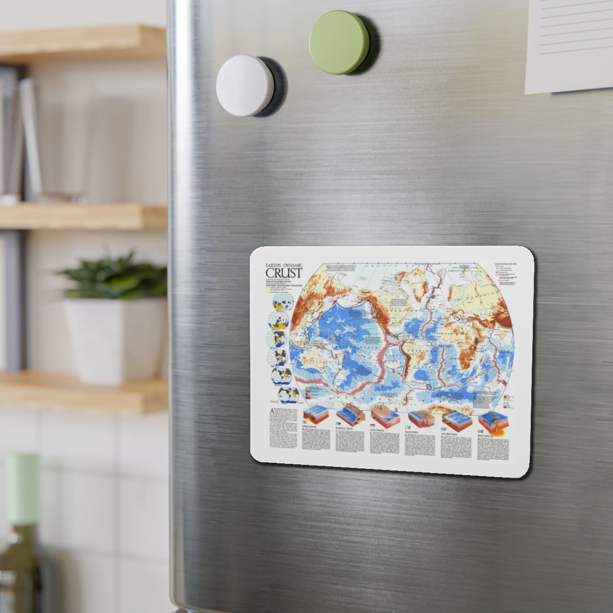 World Map - Earth's Dynamic Crust (1985) (Map) Refrigerator Magnet-The Sticker Space