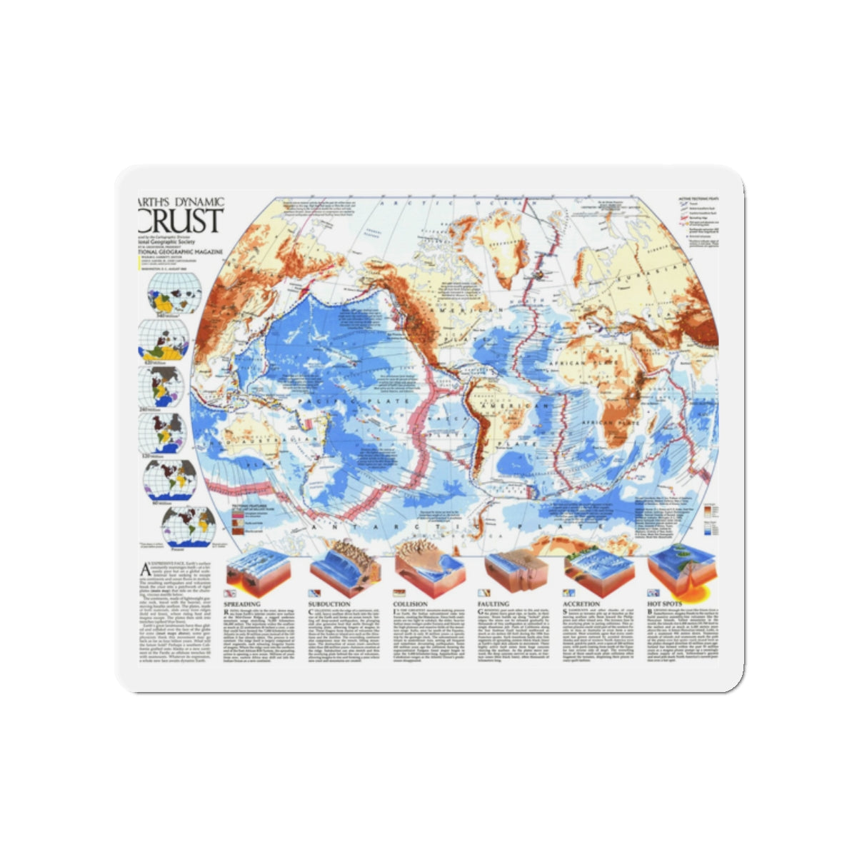 World Map - Earth's Dynamic Crust (1985) (Map) Refrigerator Magnet-2" x 2"-The Sticker Space