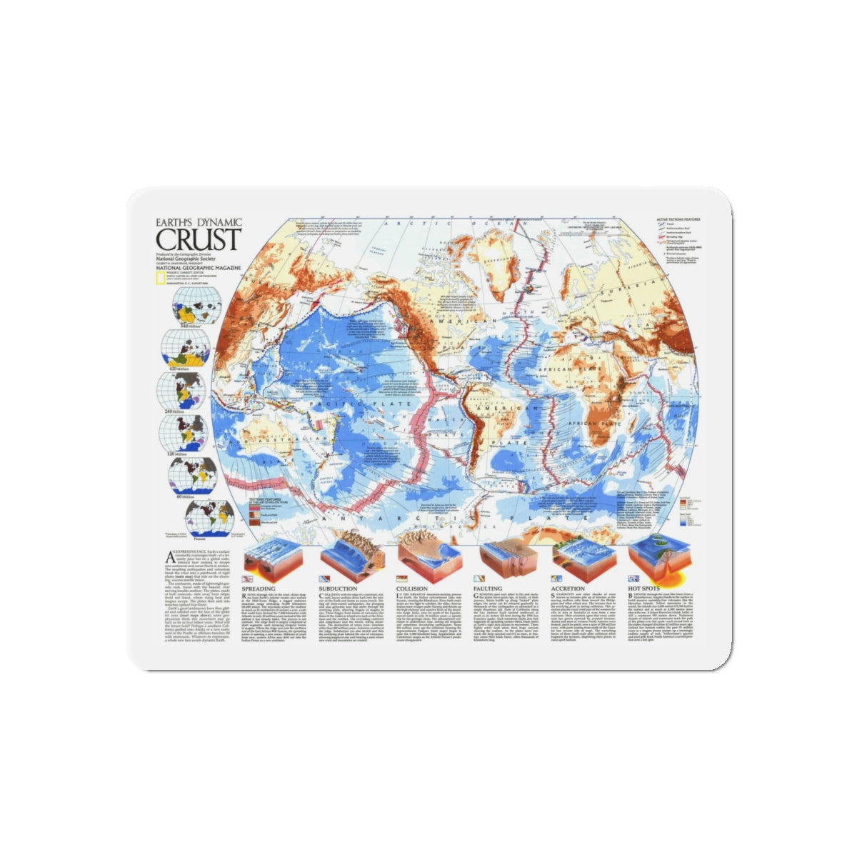 World Map - Earth's Dynamic Crust (1985) (Map) Refrigerator Magnet-5" x 5"-The Sticker Space