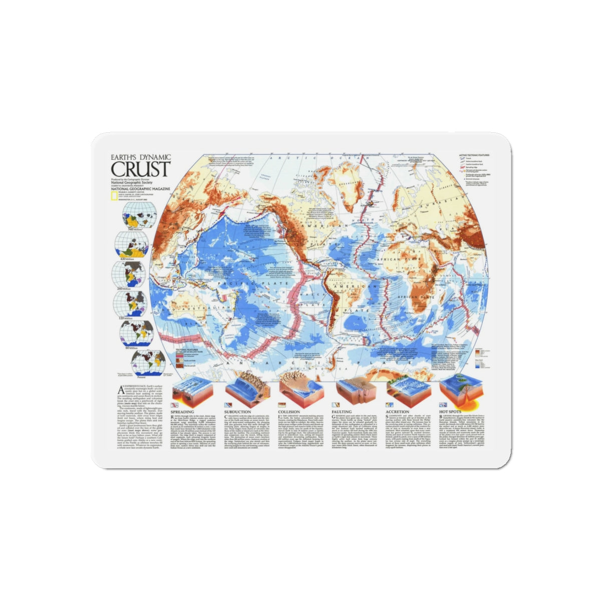 World Map - Earth's Dynamic Crust (1985) (Map) Refrigerator Magnet-6 × 6"-The Sticker Space