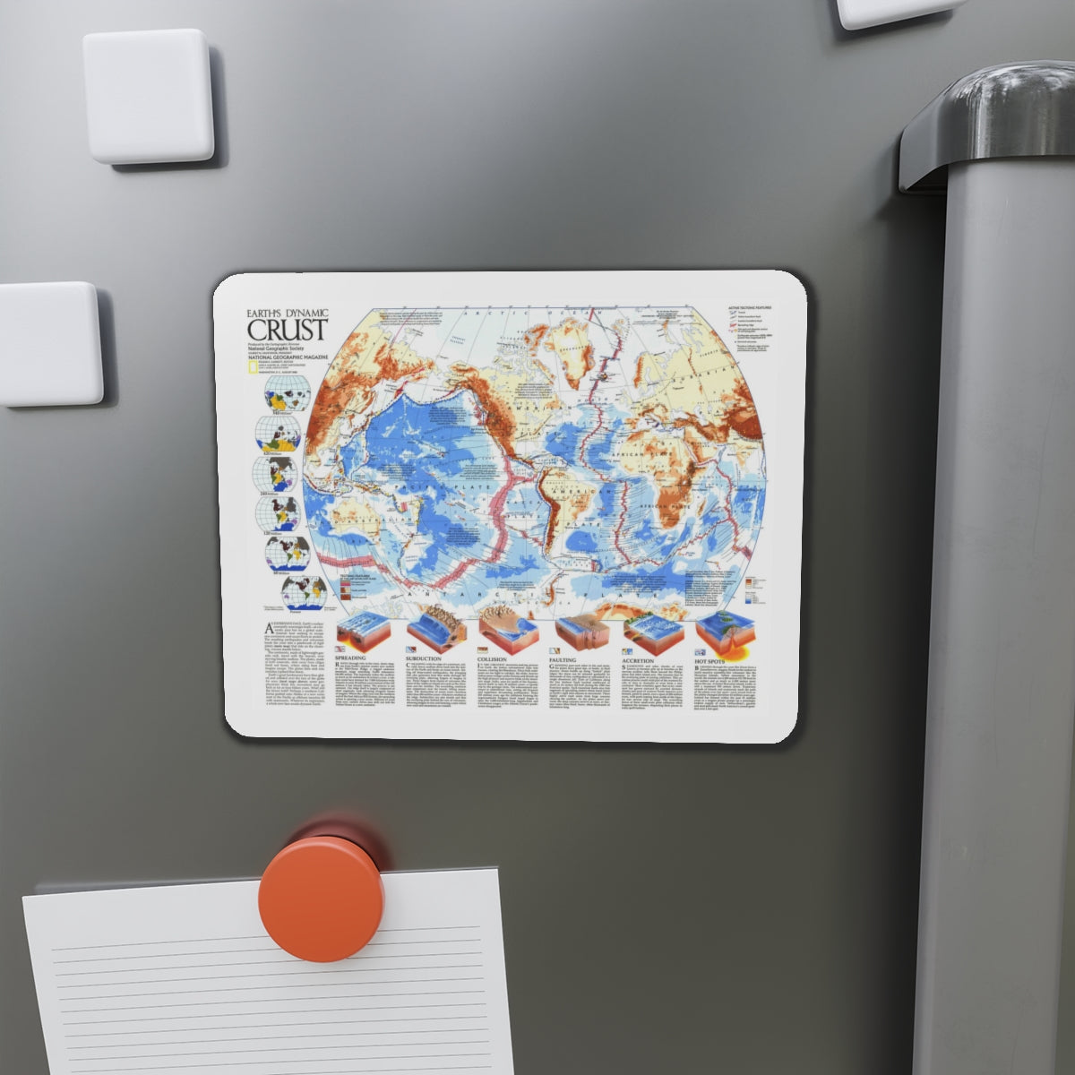 World Map - Earth's Dynamic Crust (1985) (Map) Refrigerator Magnet-The Sticker Space