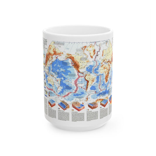 World Map - Earth's Dynamic Crust (1985) (Map) White Coffee Mug-15oz-The Sticker Space