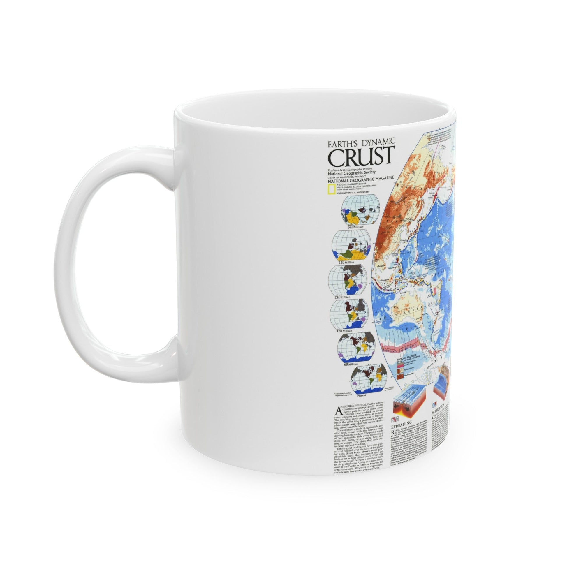 World Map - Earth's Dynamic Crust (1985) (Map) White Coffee Mug-The Sticker Space