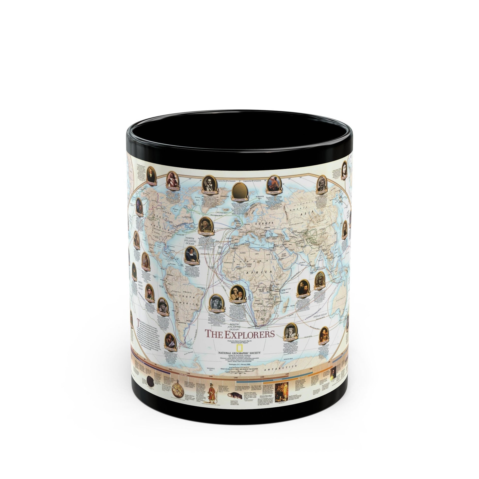 World Map - Explorers (1998) (Map) Black Coffee Mug-11oz-The Sticker Space