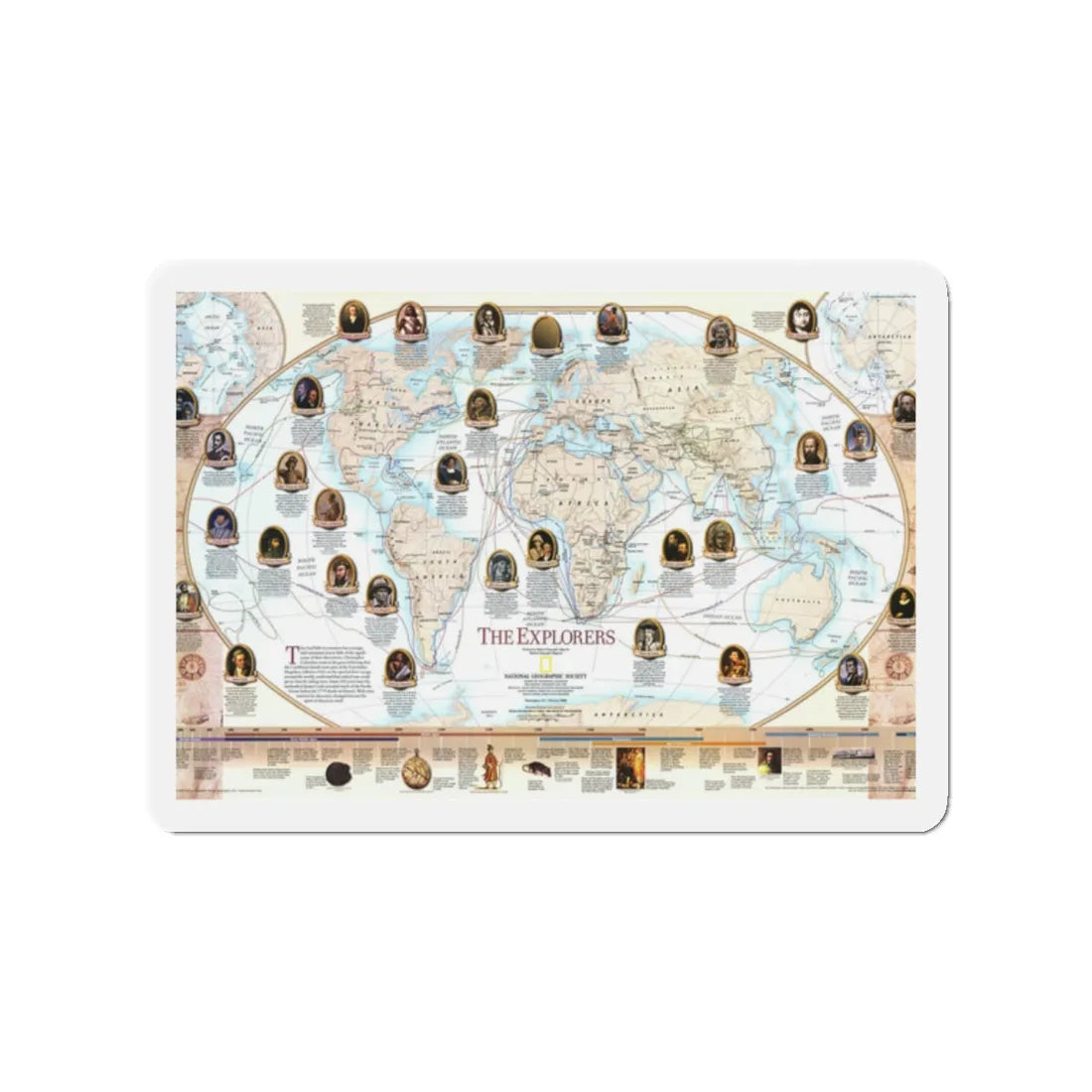 World Map - Explorers (1998) (Map) Refrigerator Magnet 2 Inch - The Sticker Space