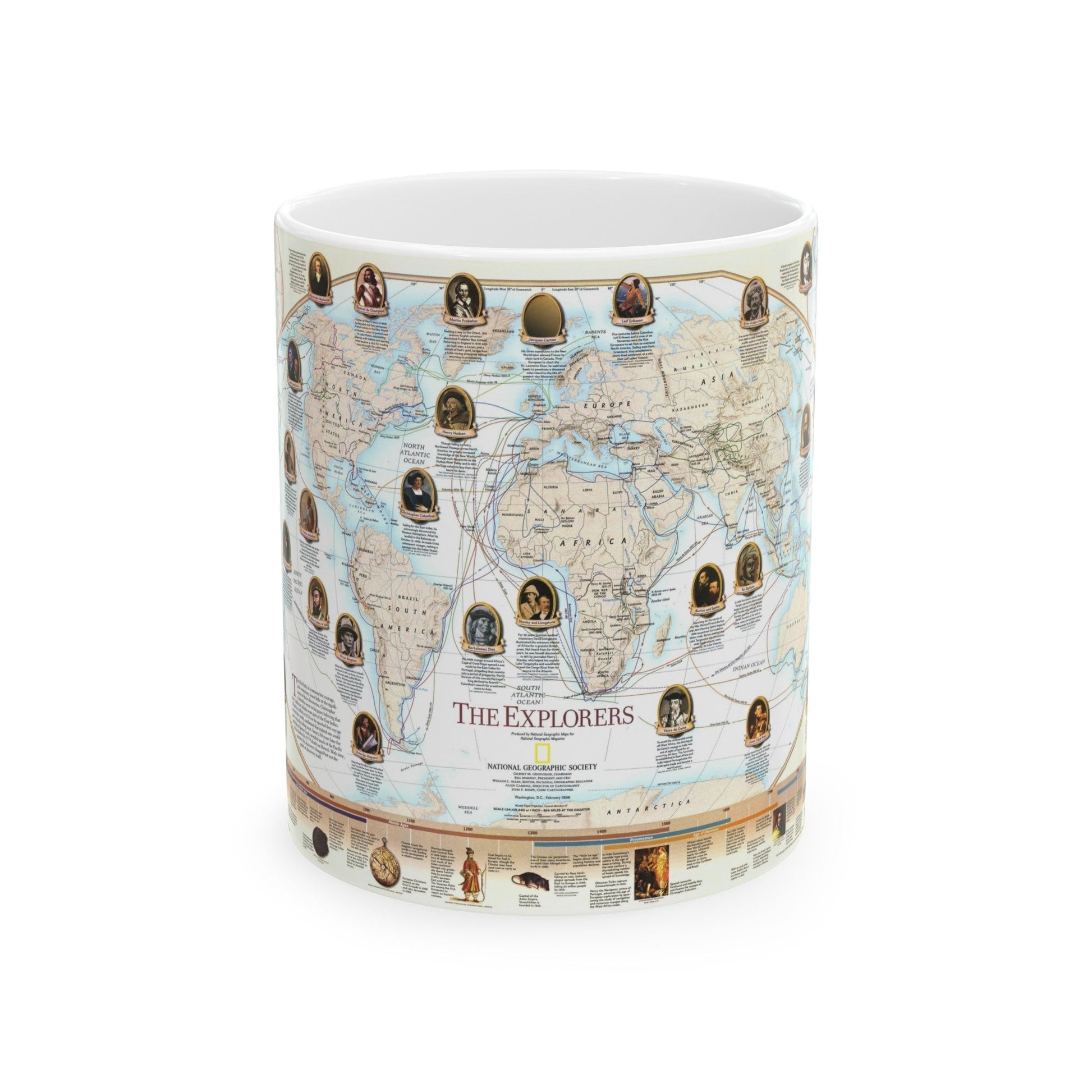 World Map - Explorers (1998) (Map) White Coffee Mug-11oz-The Sticker Space