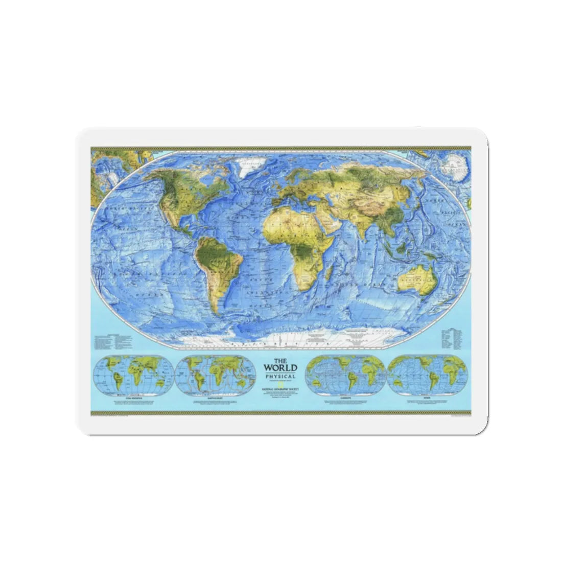 World Map - Physical (1994) (Map) Refrigerator Magnet 2 Inch - The Sticker Space