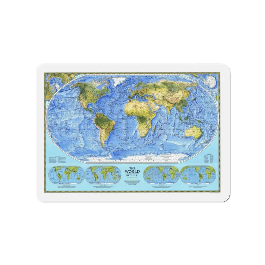 World Map - Physical (1994) (Map) Refrigerator Magnet 3 Inch - The Sticker Space