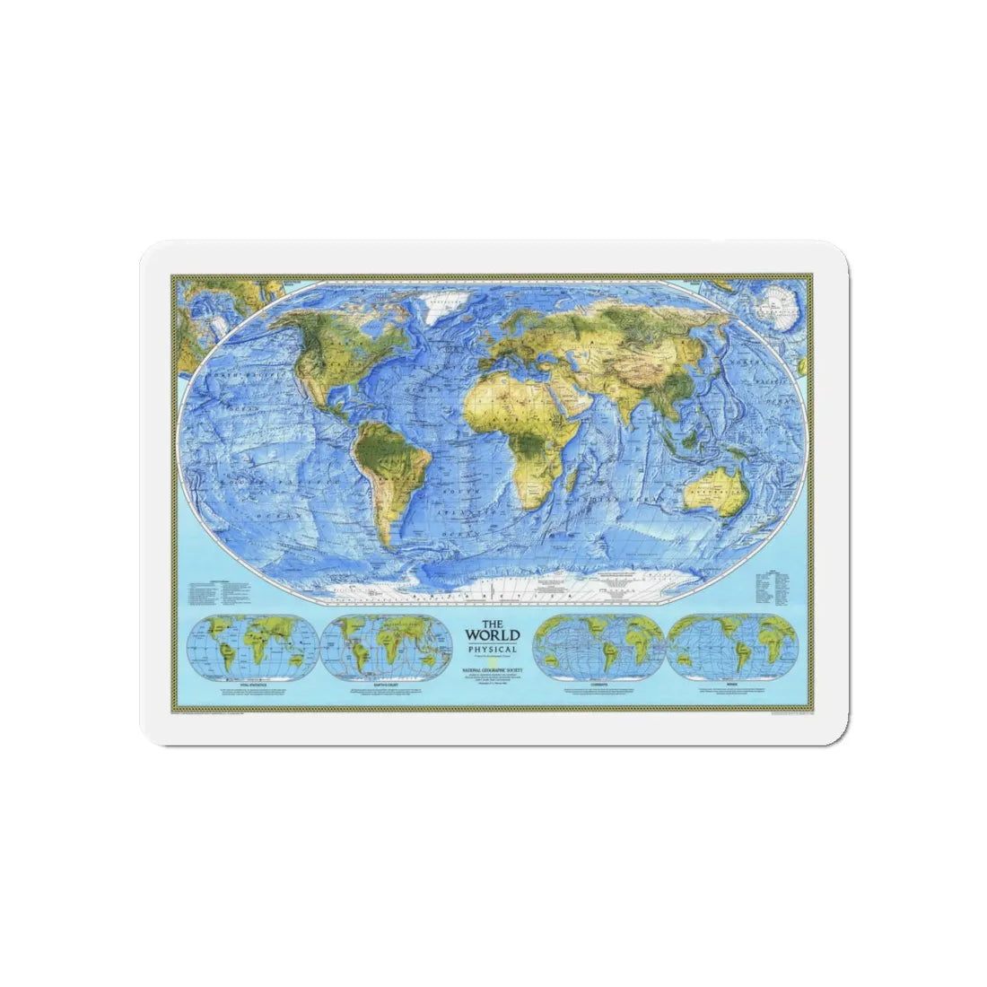 World Map - Physical (1994) (Map) Refrigerator Magnet 4 Inch - The Sticker Space