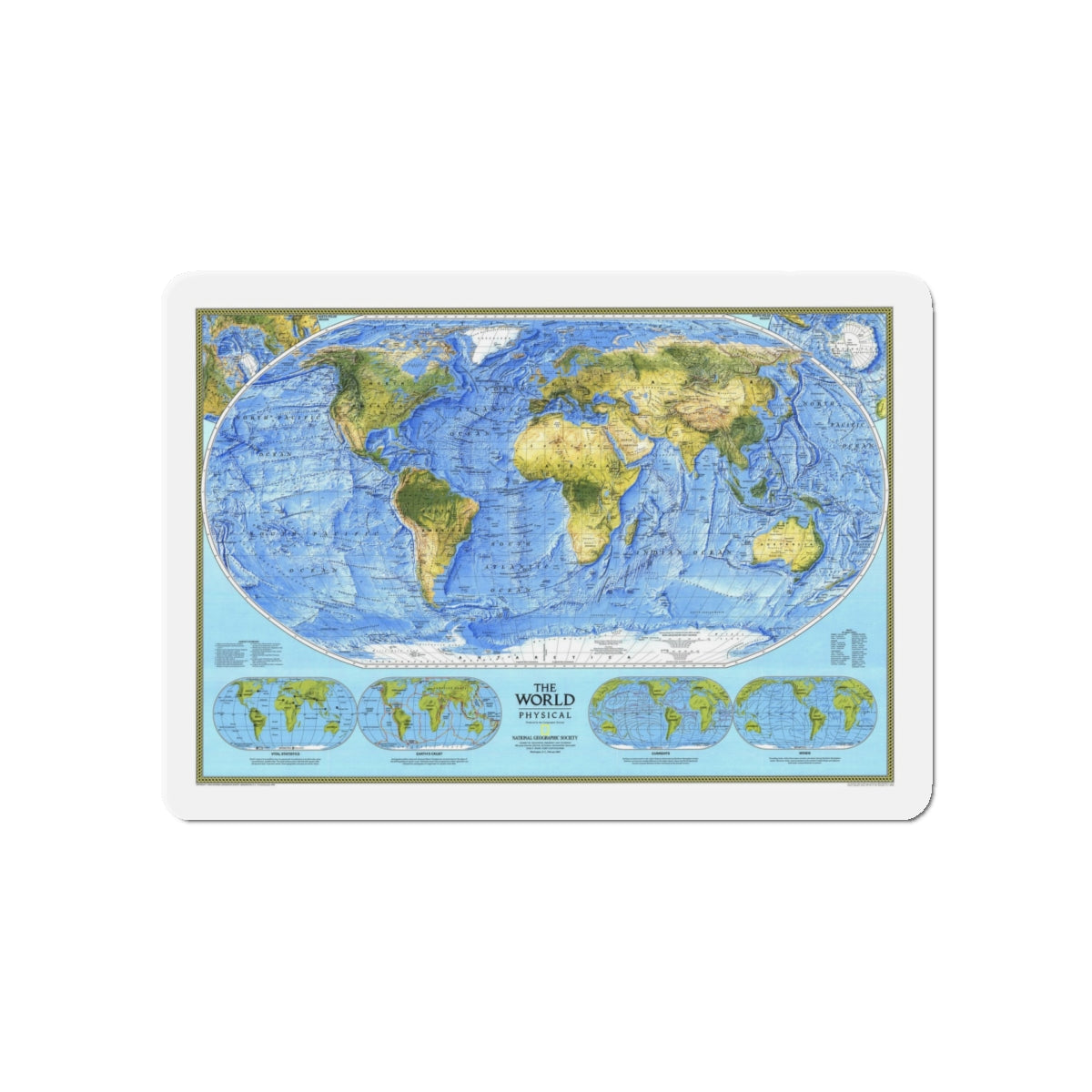 World Map - Physical (1994) (Map) Refrigerator Magnet-5" x 5"-The Sticker Space