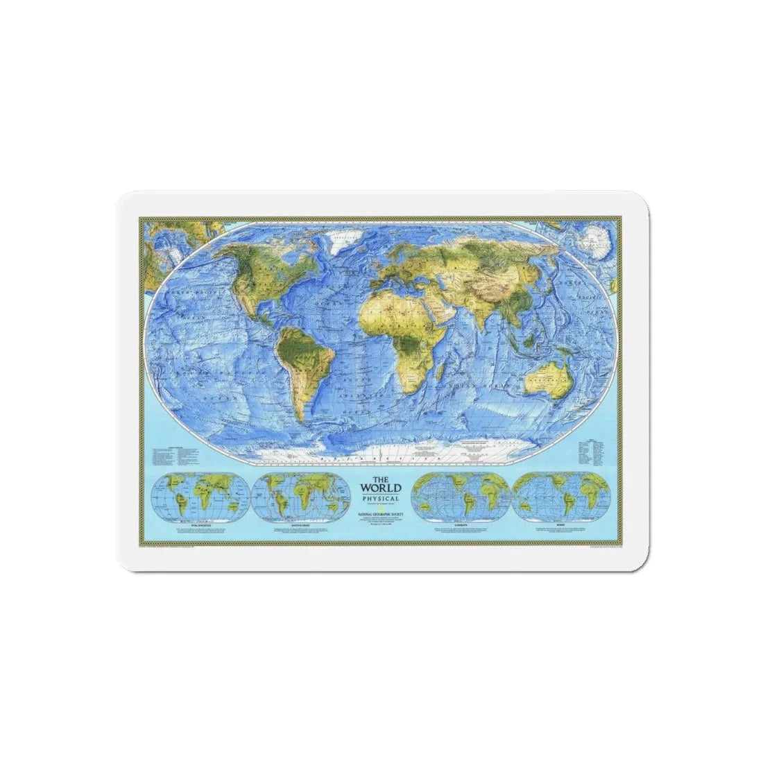 World Map - Physical (1994) (Map) Refrigerator Magnet 6 Inch - The Sticker Space