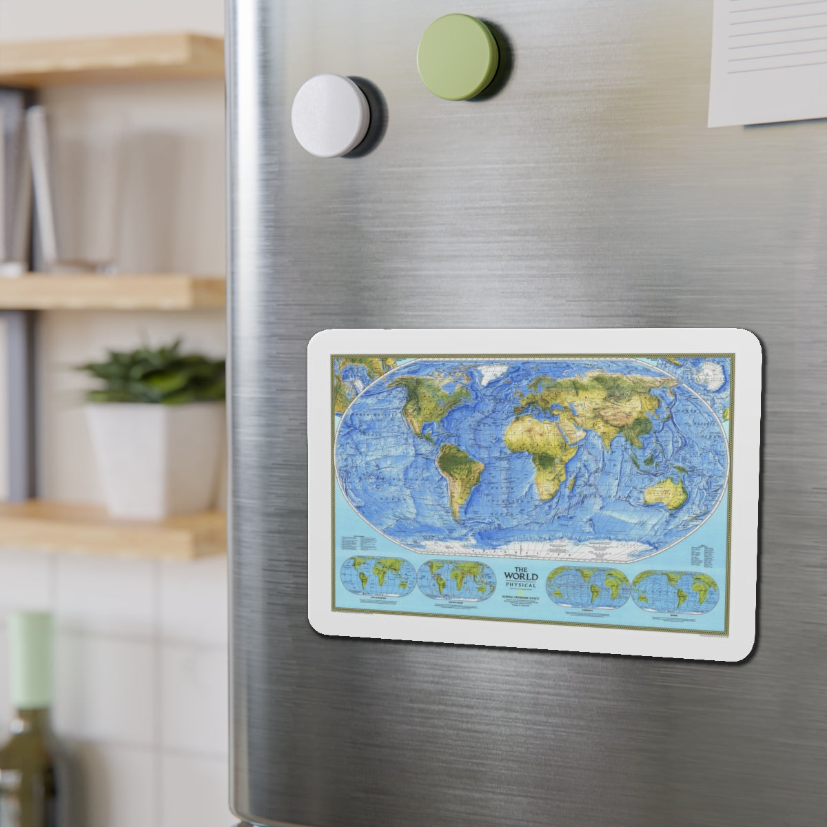 World Map - Physical (1994) (Map) Refrigerator Magnet-The Sticker Space