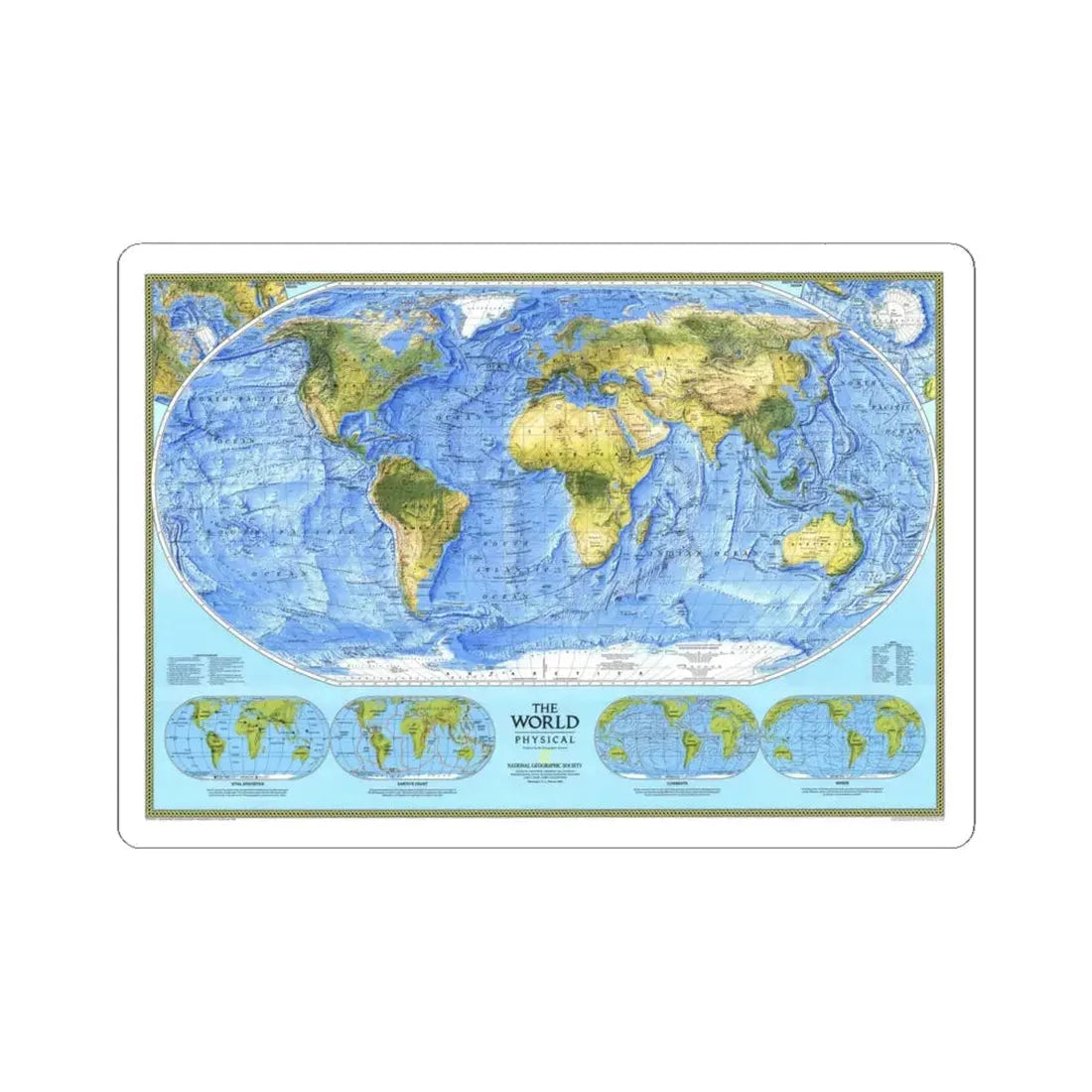 World Map - Physical (1994) (Map) STICKER Vinyl Kiss-Cut Decal 4 Inch White - The Sticker Space