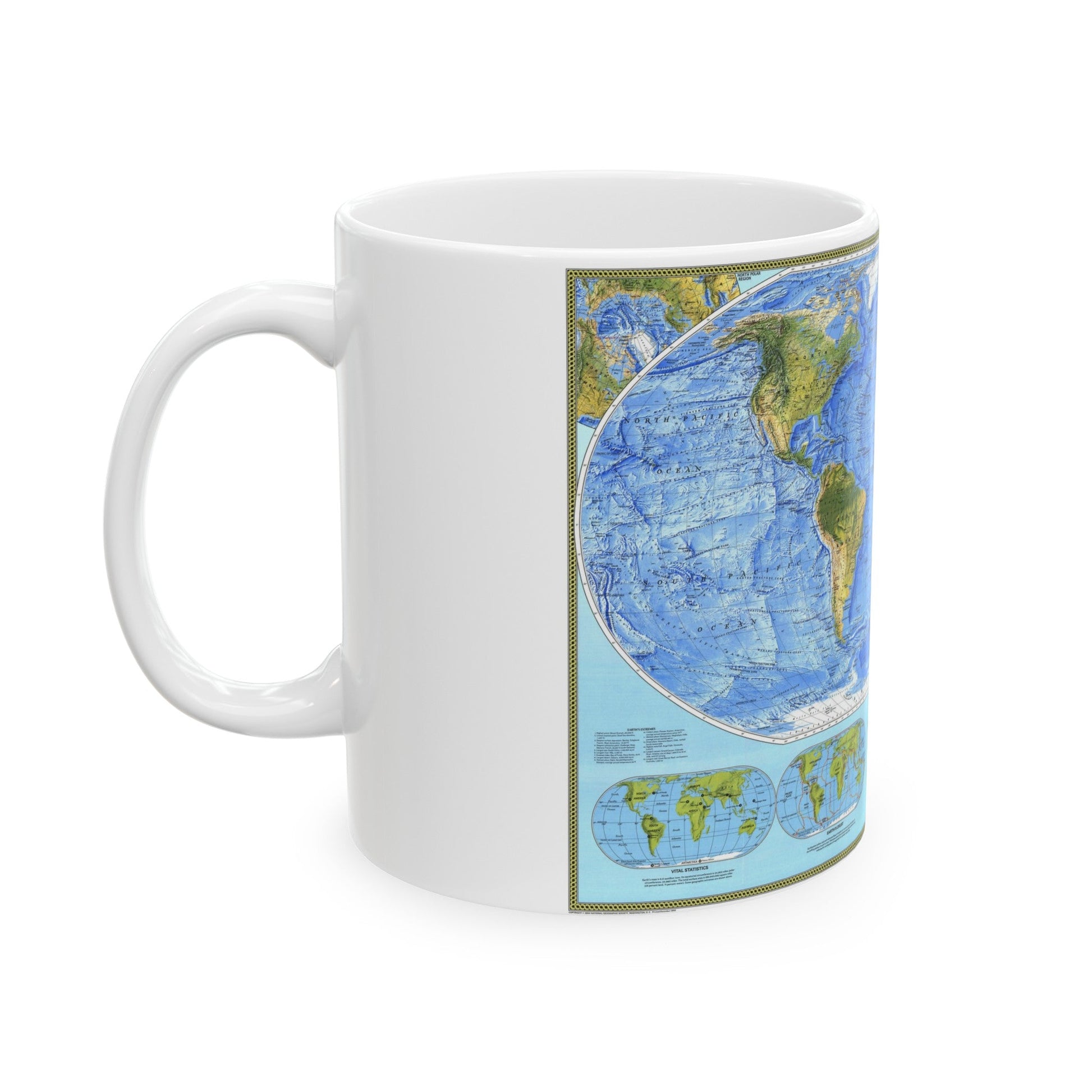 World Map - Physical (1994) (Map) White Coffee Mug-The Sticker Space