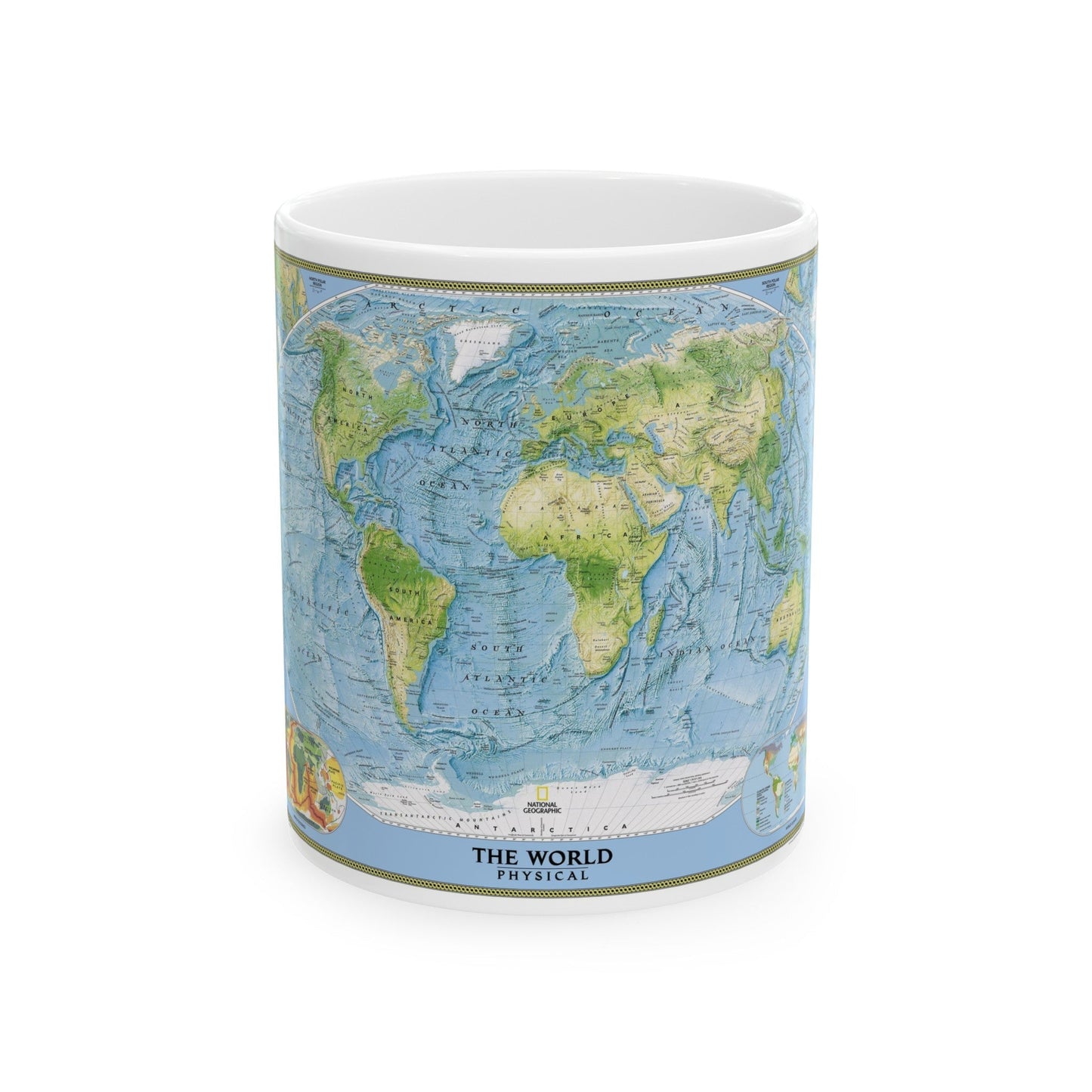 World Map - Physical (2005) (Map) White Coffee Mug-11oz-The Sticker Space