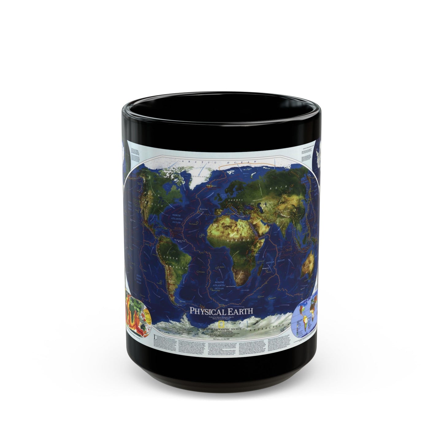 World Map - Physical Earth 1 (1998) (Map) Black Coffee Mug-15oz-The Sticker Space