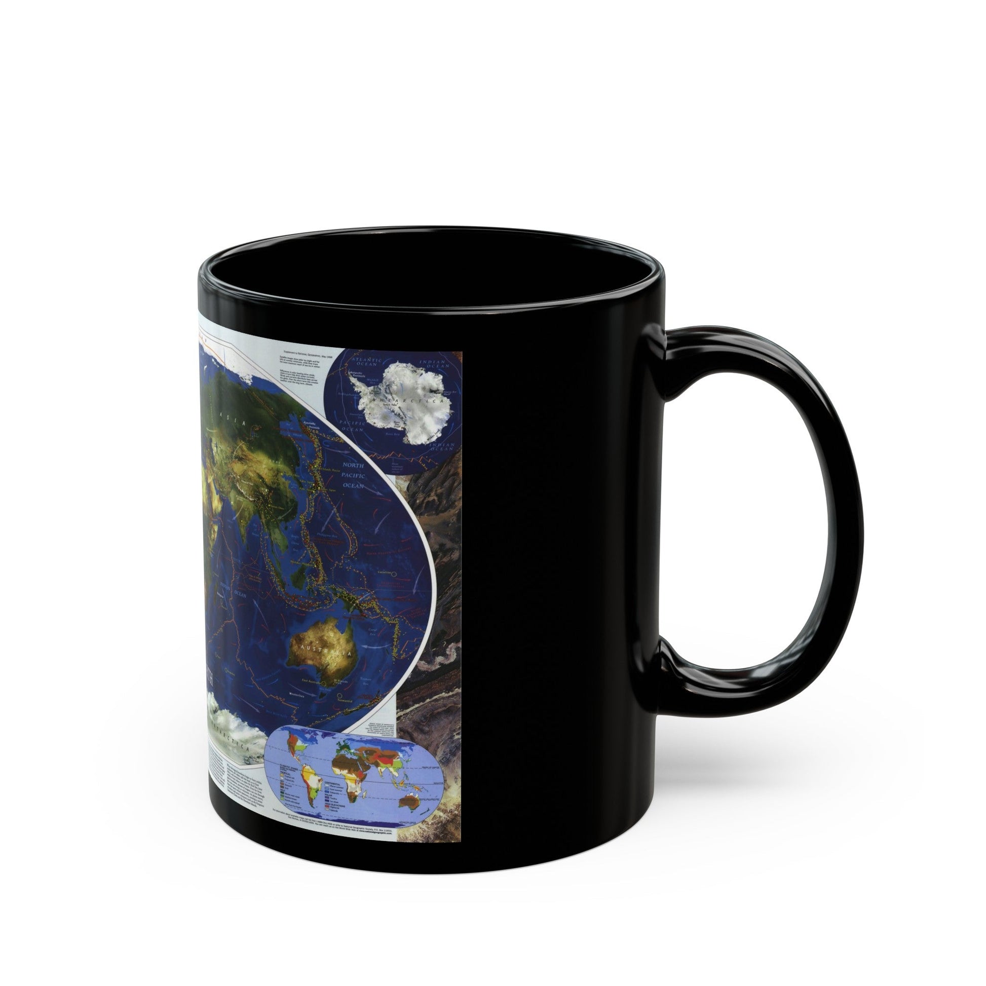 World Map - Physical Earth 1 (1998) (Map) Black Coffee Mug-The Sticker Space