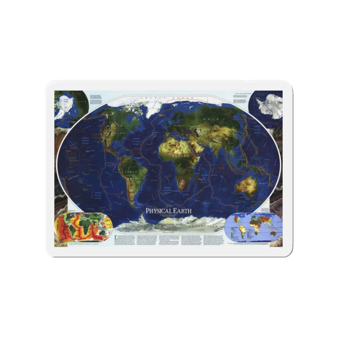 World Map - Physical Earth 1 (1998) (Map) Refrigerator Magnet 2 Inch - The Sticker Space