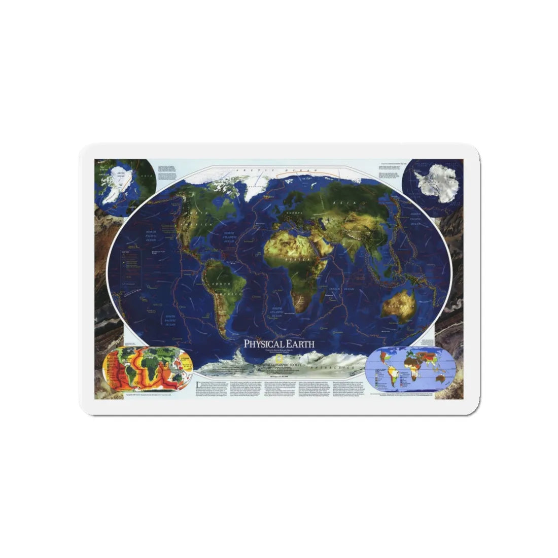 World Map - Physical Earth 1 (1998) (Map) Refrigerator Magnet 4 Inch - The Sticker Space