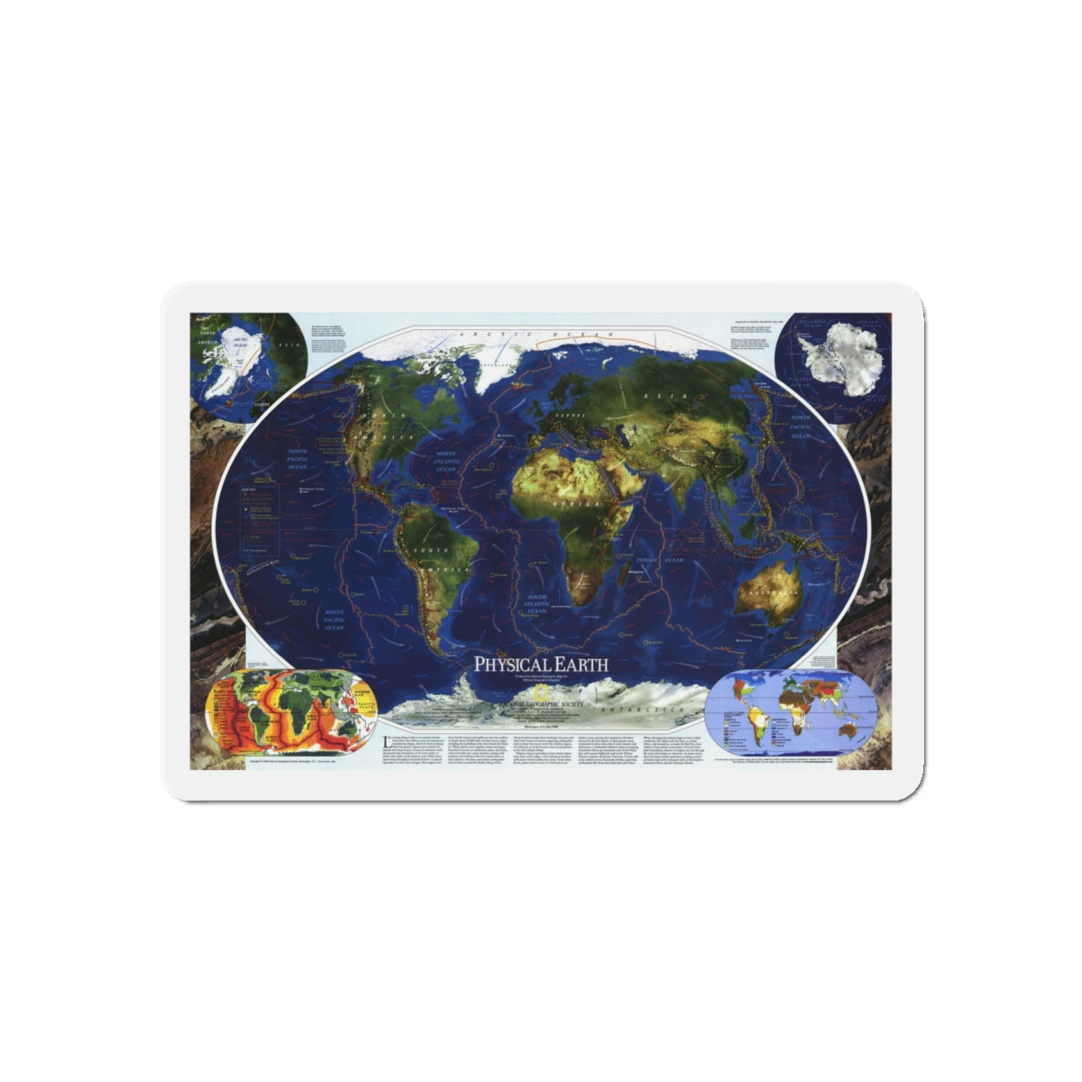 World Map - Physical Earth 1 (1998) (Map) Refrigerator Magnet-5" x 5"-The Sticker Space