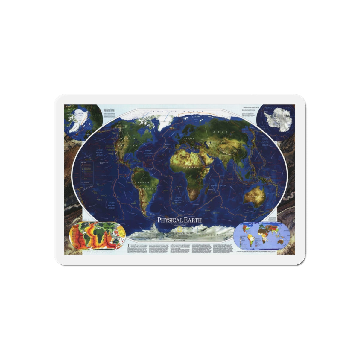 World Map - Physical Earth 1 (1998) (Map) Refrigerator Magnet-6 × 6"-The Sticker Space