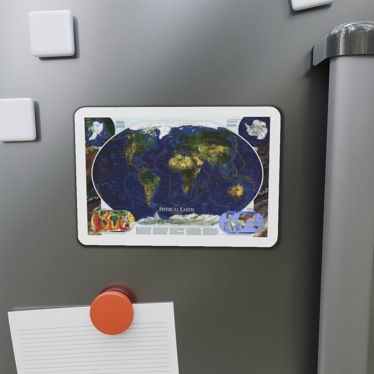 World Map - Physical Earth 1 (1998) (Map) Refrigerator Magnet-The Sticker Space