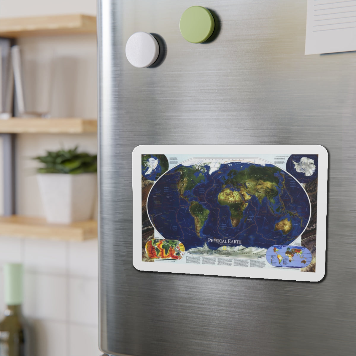 World Map - Physical Earth 1 (1998) (Map) Refrigerator Magnet-The Sticker Space