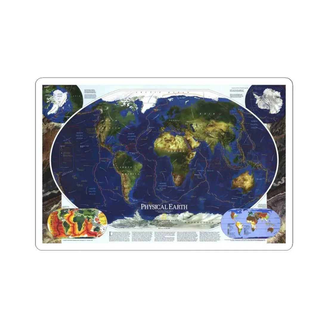 World Map - Physical Earth 1 (1998) (Map) STICKER Vinyl Kiss-Cut Decal 6 Inch White - The Sticker Space
