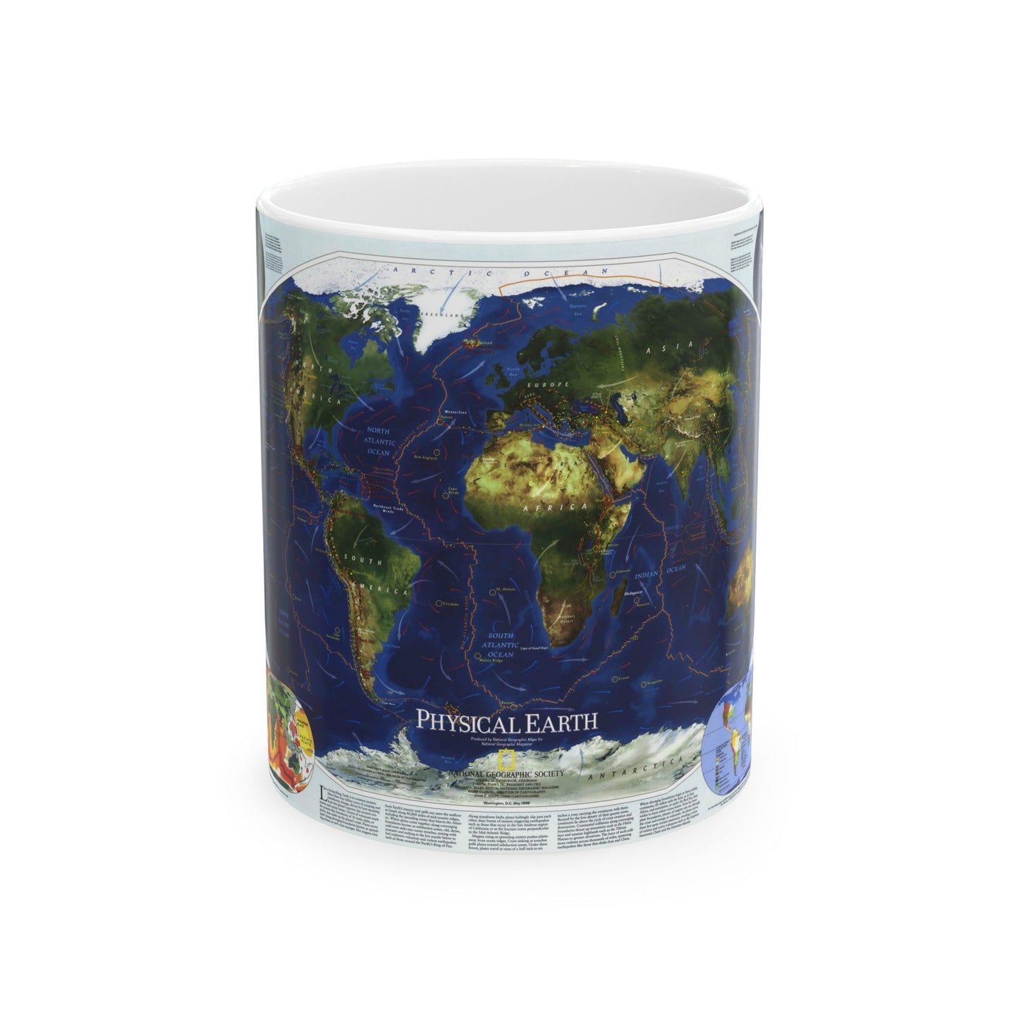 World Map - Physical Earth 1 (1998) (Map) White Coffee Mug-11oz-The Sticker Space