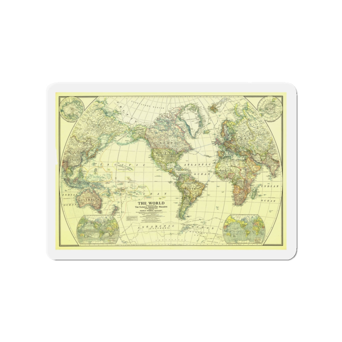 World Map - Political Divisions (1922) (Map) Refrigerator Magnet-3" x 3"-The Sticker Space