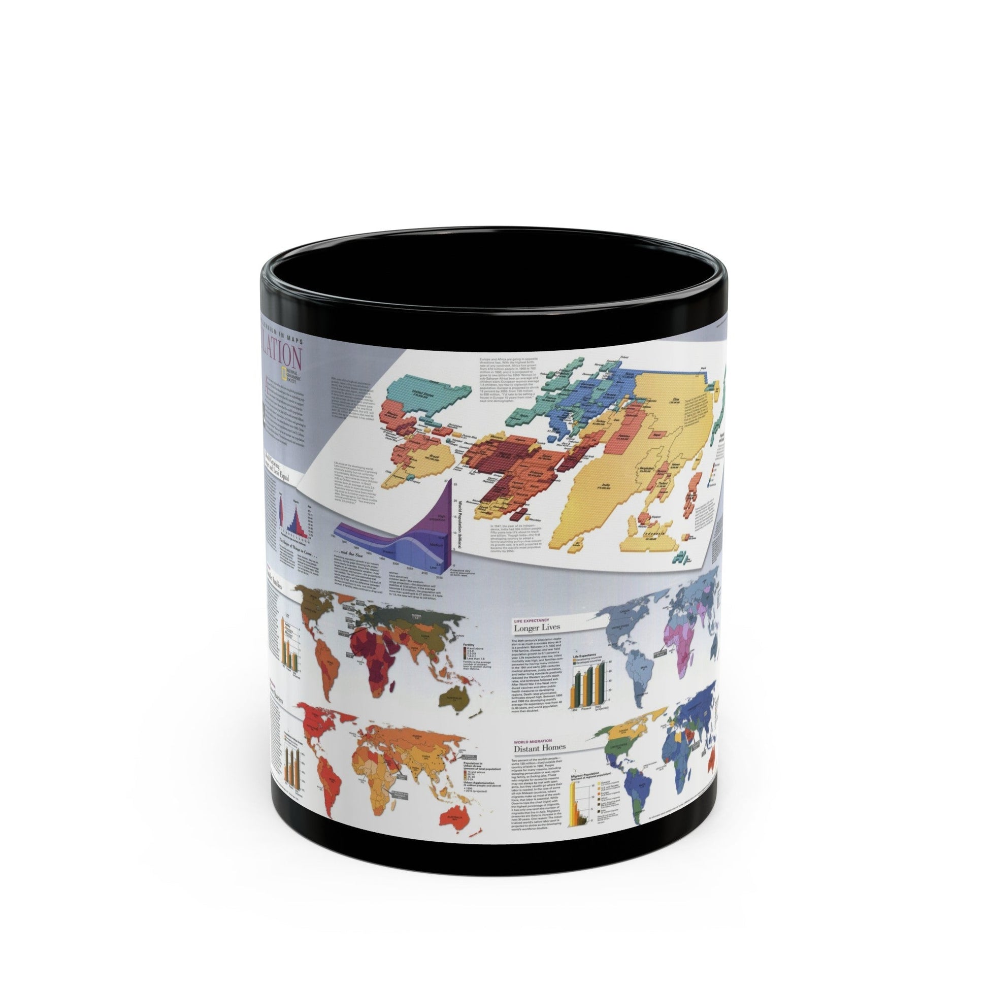 World Map - Population (1998) (Map) Black Coffee Mug-11oz-The Sticker Space