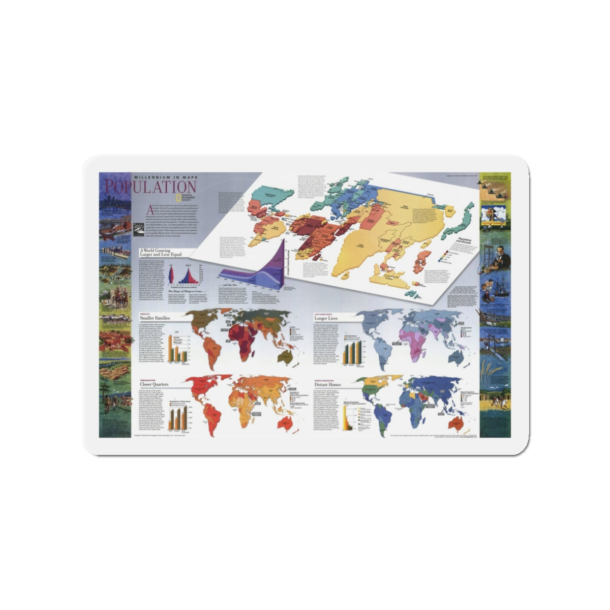 World Map - Population (1998) (Map) Refrigerator Magnet-3" x 3"-The Sticker Space