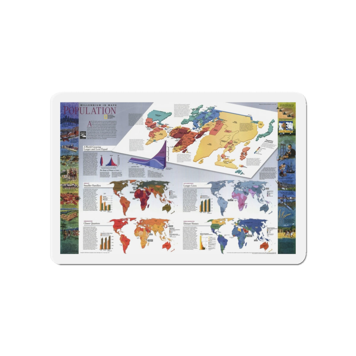 World Map - Population (1998) (Map) Refrigerator Magnet-4" x 4"-The Sticker Space