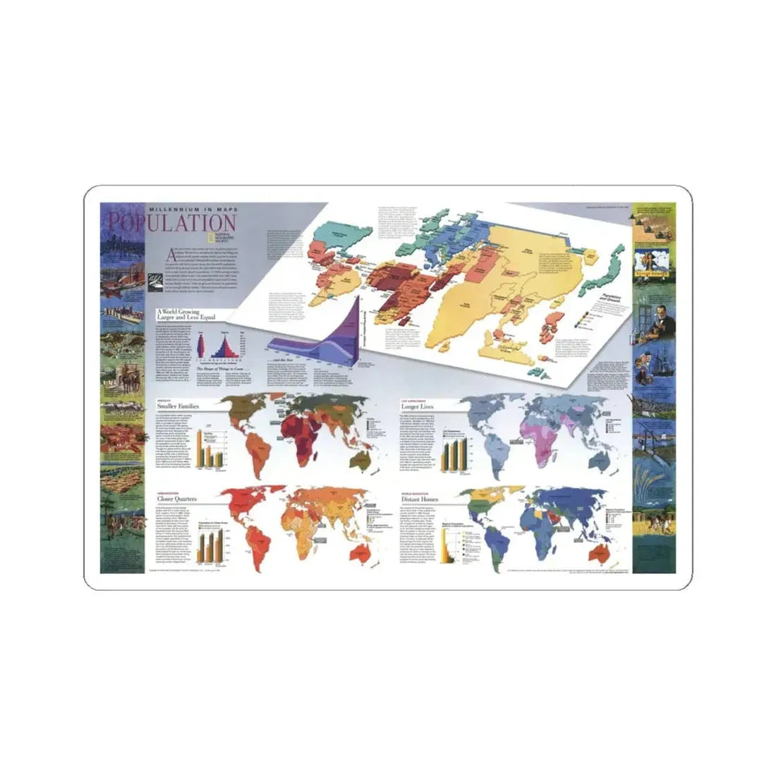 World Map - Population (1998) (Map) STICKER Vinyl Kiss-Cut Decal 4 Inch White - The Sticker Space