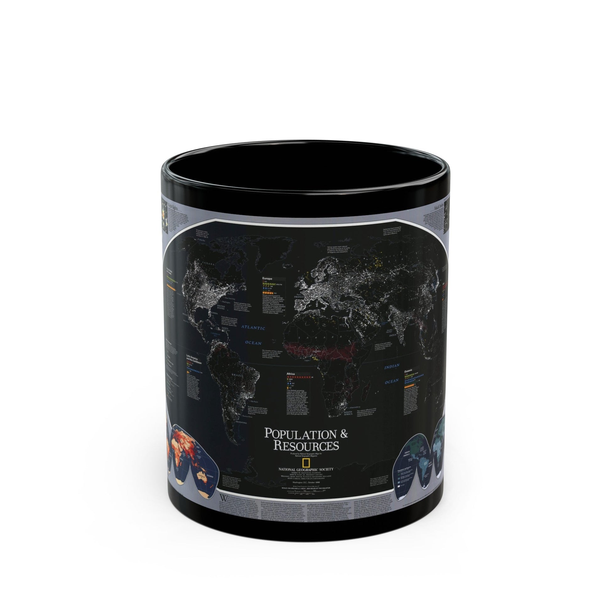 World Map - Population and Resources (1998) (Map) Black Coffee Mug-11oz-The Sticker Space