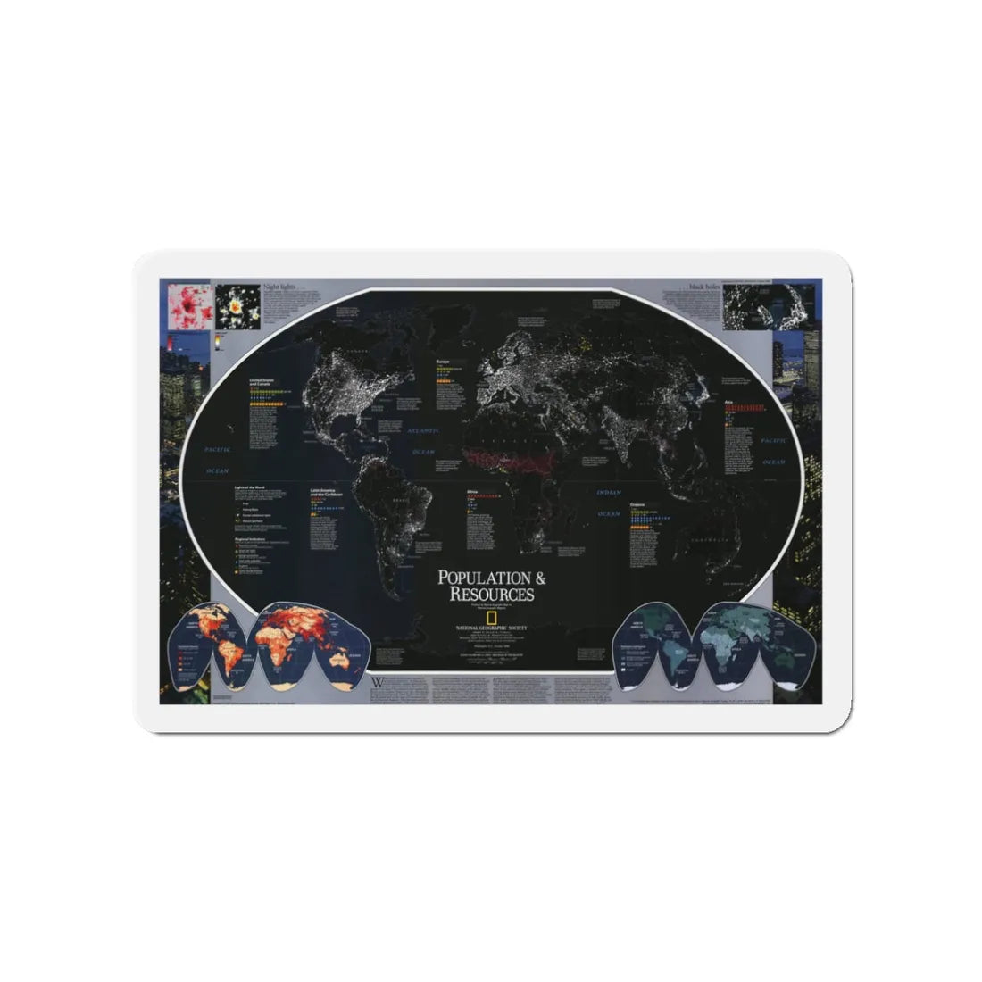 World Map - Population and Resources (1998) (Map) Refrigerator Magnet 3 Inch - The Sticker Space